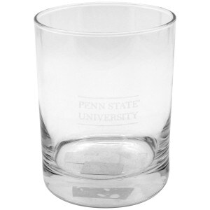 rocks glass with etched Penn State University